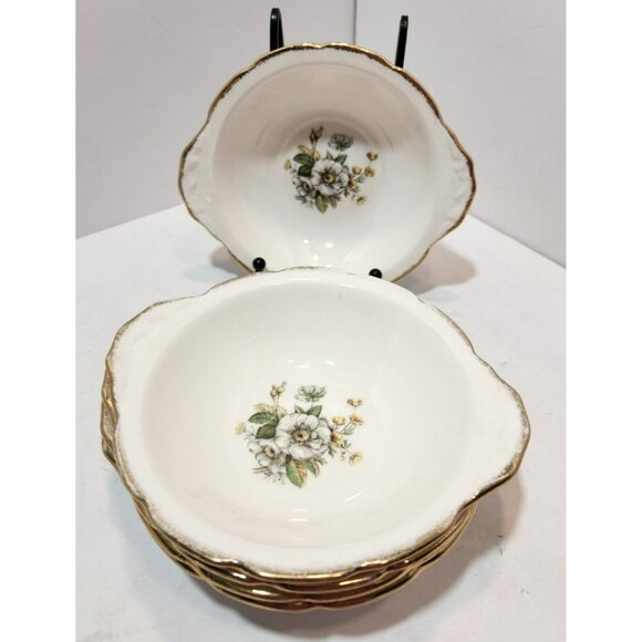 Vintage Royal Tudor 22KT Gold Trim Linda Pattern Bowls Set Of 5 Floral - Picture 2 of 12